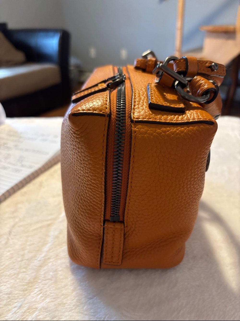 Classic Women's Top-Handle Leather Bag in Orange - Picture 3 of 8